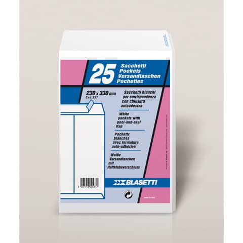 Busta a sacco Blasetti Self bianco - 80 g/m2 - in conf. 25 buste - 230x330 mm 537